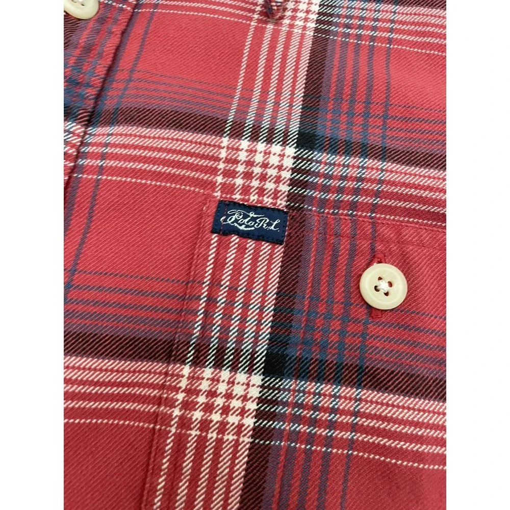 Vintage Polo Ralph Lauren Loop Collar Camp Flannel Shirt Large 90s